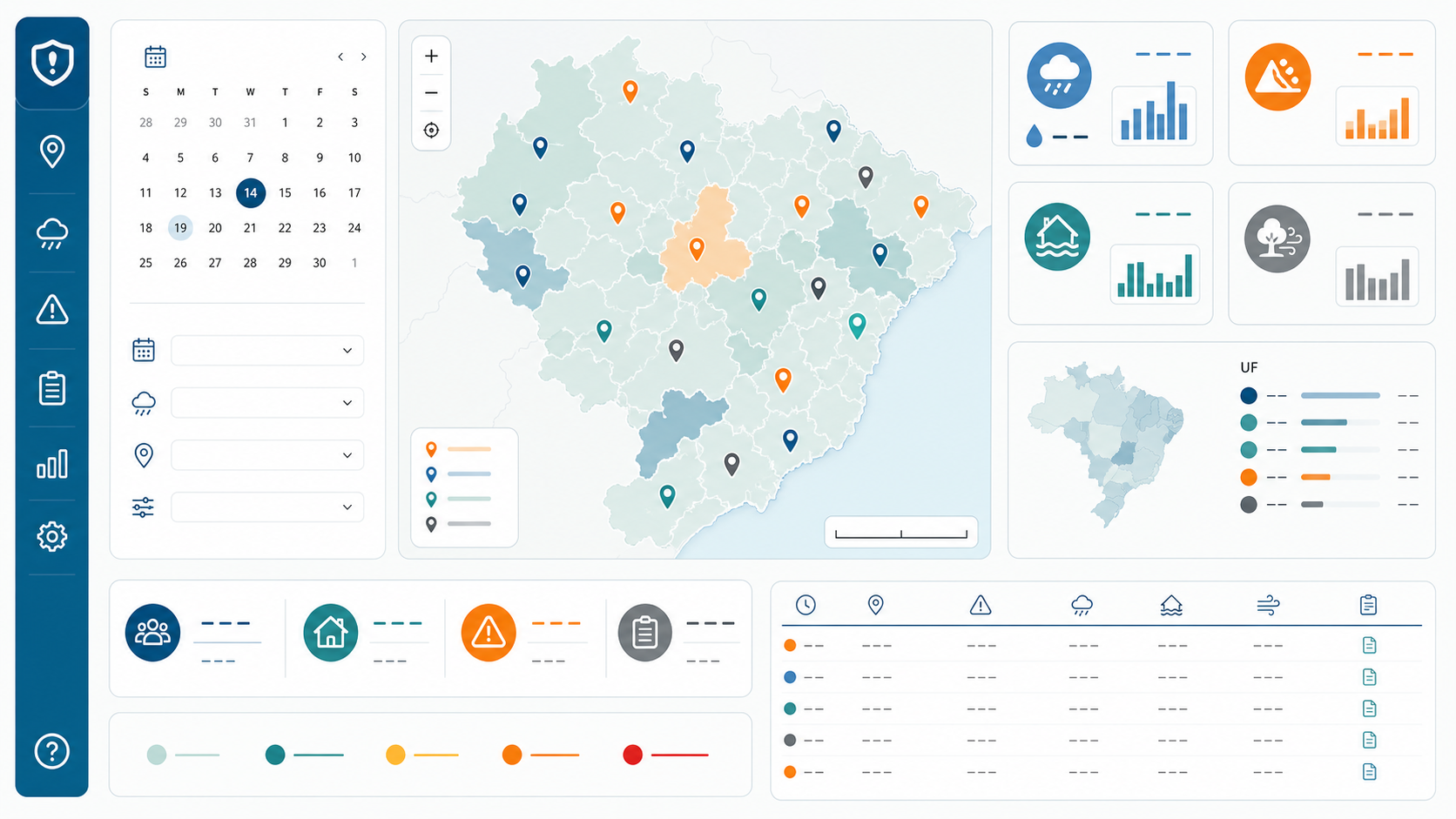 Mapa de eventos oficiais por município, estado e tipo de ocorrência
